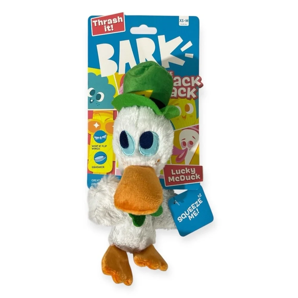 BARK Dog Squeaky Barkbox Toy THE SNACK PACK Lucky McDuck NEW!! 9